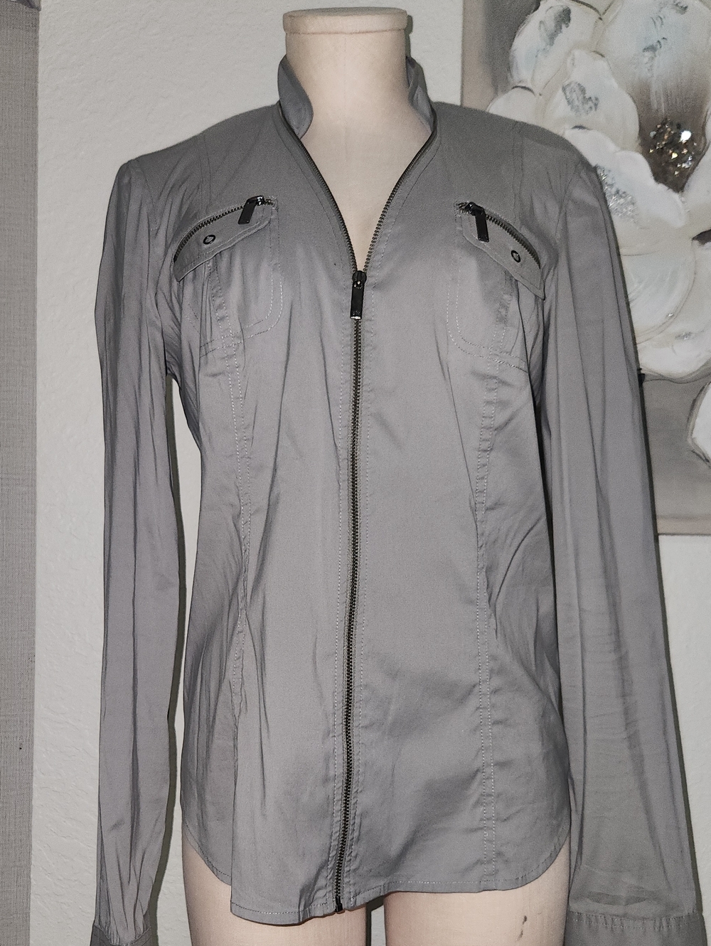 Armani Exchange Gray Zip-Front Women's Blouse